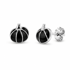 Black Pumpkin Stud Earrings with Silver Detailing