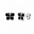 Black Butterfly Stud Earrings with Silver Detailing