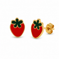 Red Strawberry Stud Earrings with Green Leaf Detailing