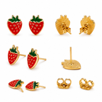 Red Strawberry Stud Earrings with Crystal Detailing