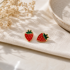 Red Strawberry Stud Earrings with Crystal Detailing