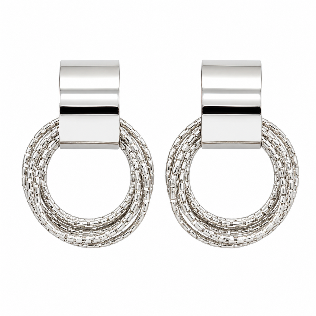 Silver Plated Triple-Layer Oval Hoop Earrings