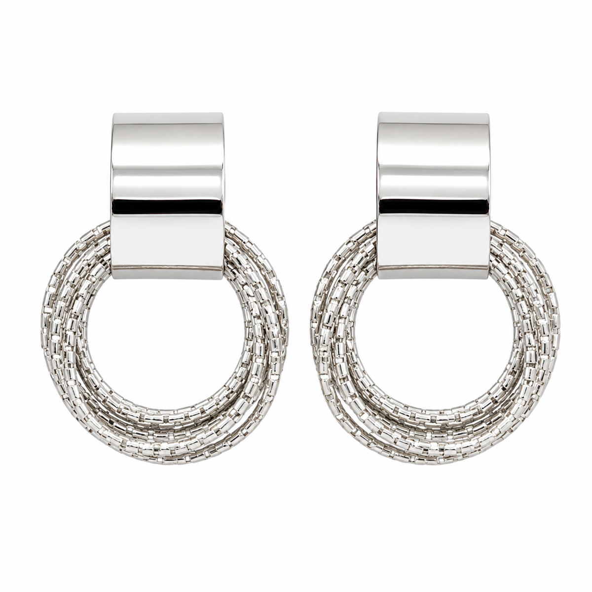 Silver Plated Triple-Layer Oval Hoop Earrings