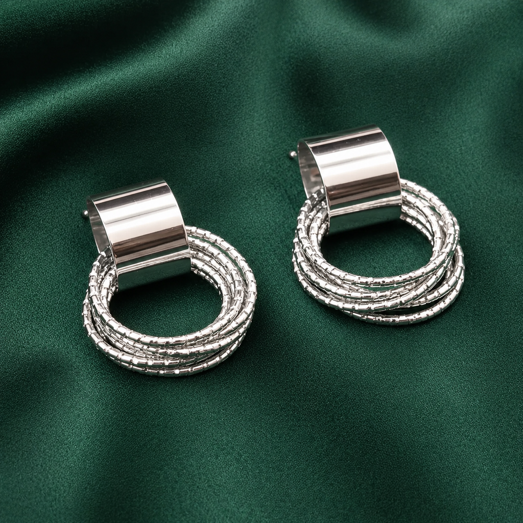 Silver Plated Triple-Layer Oval Hoop Earrings