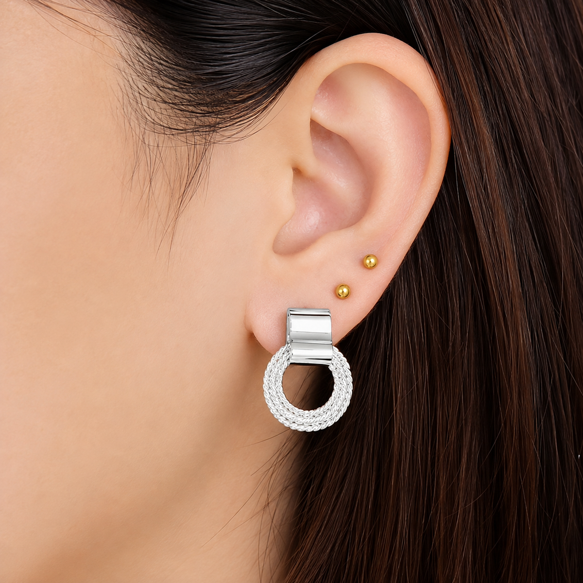 Silver Plated Triple-Layer Oval Hoop Earrings