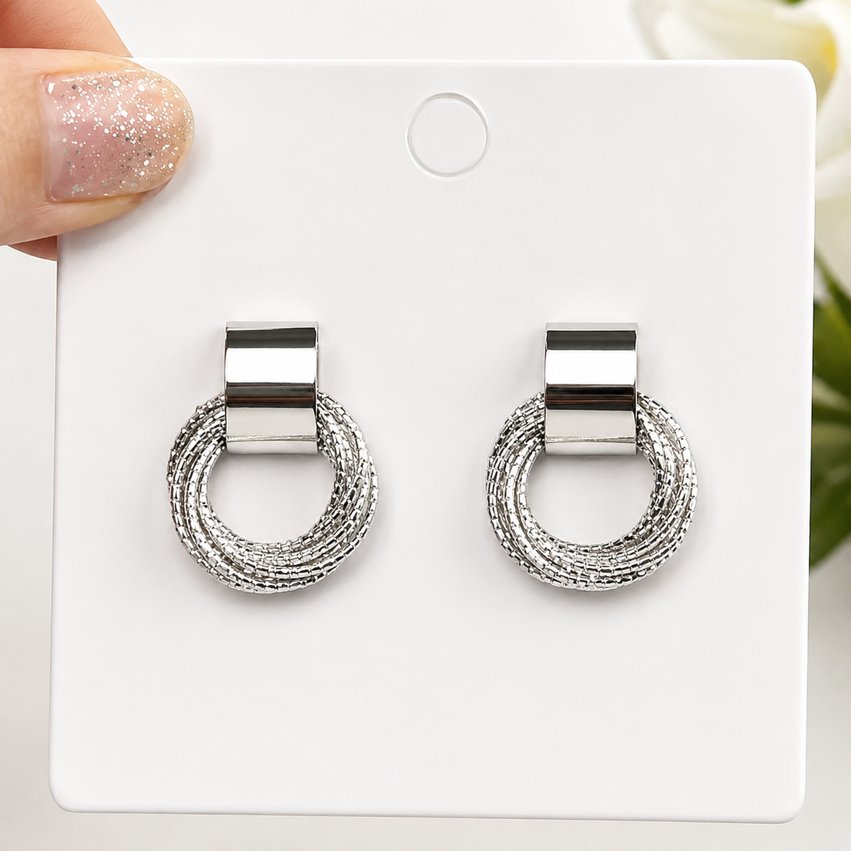 Silver Plated Triple-Layer Oval Hoop Earrings