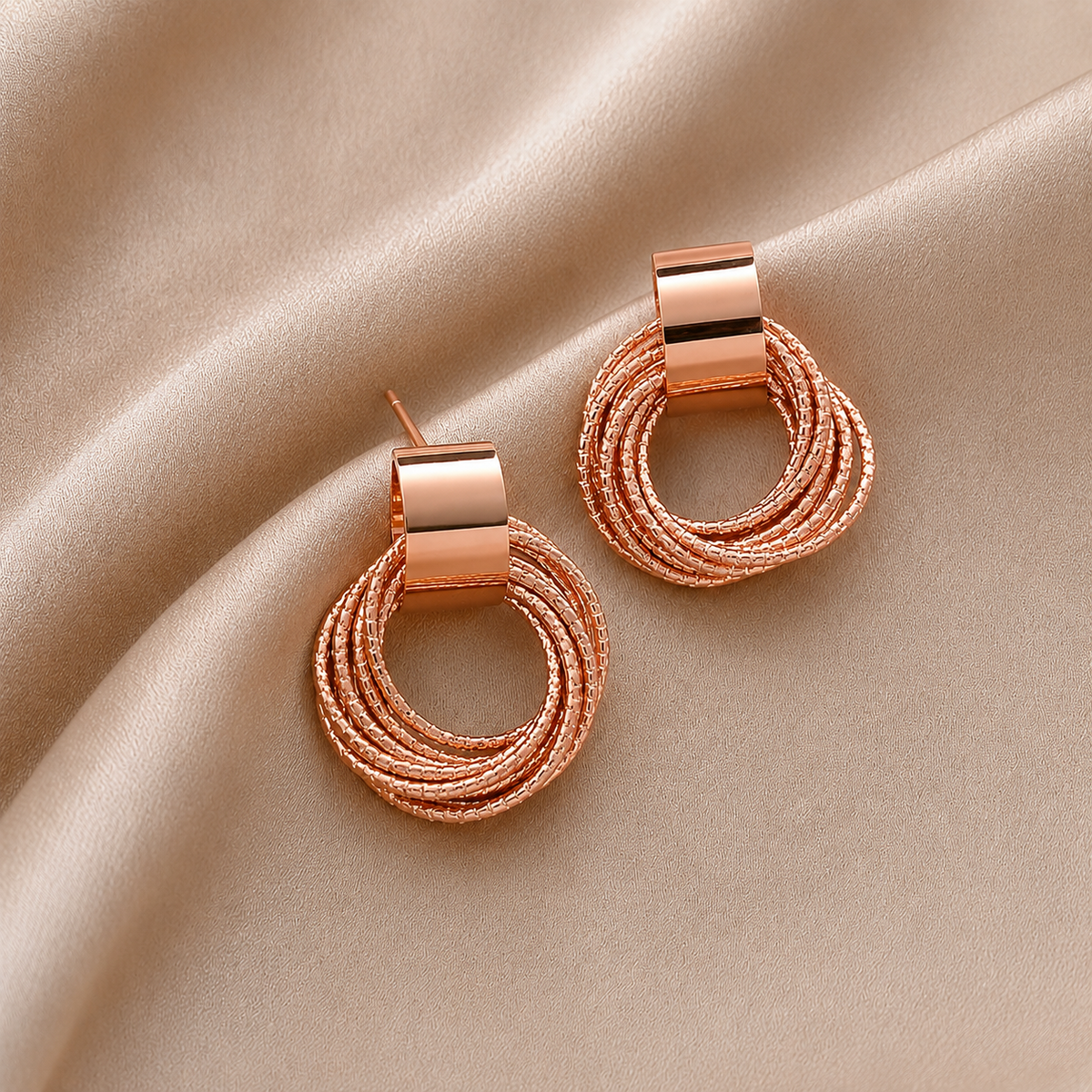 Rose Gold Triple-Layer Oval Hoop Earrings