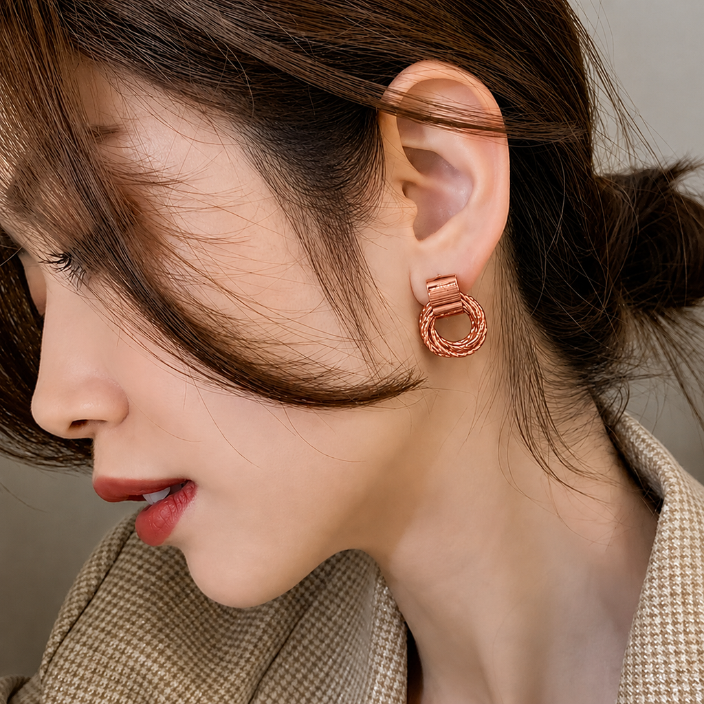 Rose Gold Triple-Layer Oval Hoop Earrings