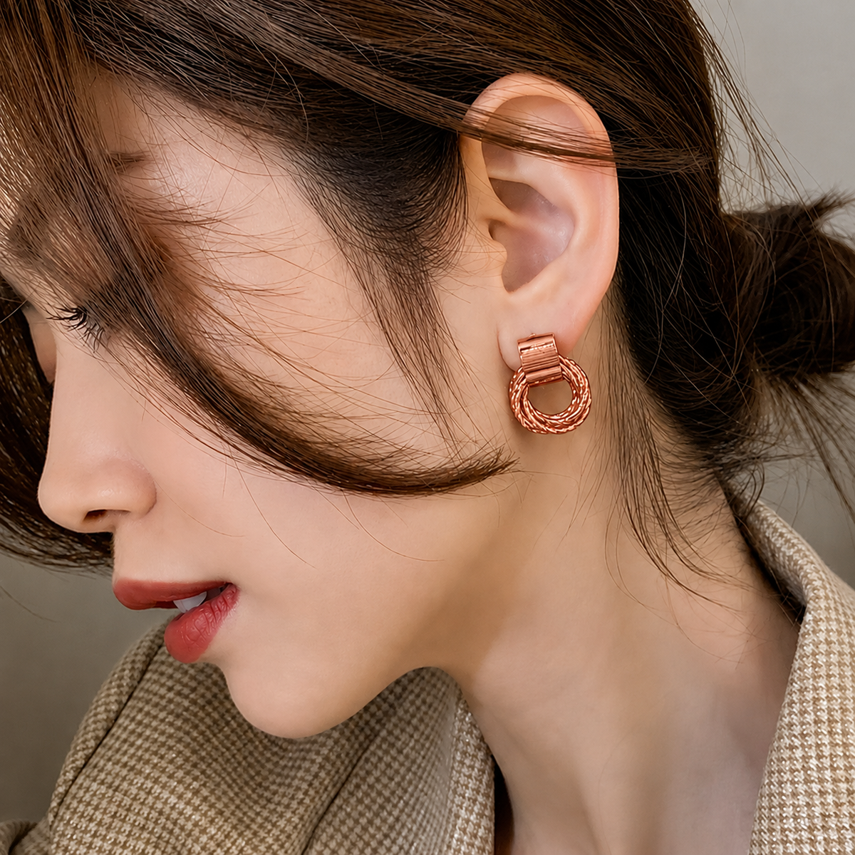 Rose Gold Triple-Layer Oval Hoop Earrings