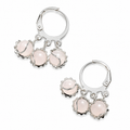 Silver Plated Pink Stone Floral Hoop Earrings