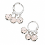 Silver Plated Pink Stone Floral Hoop Earrings
