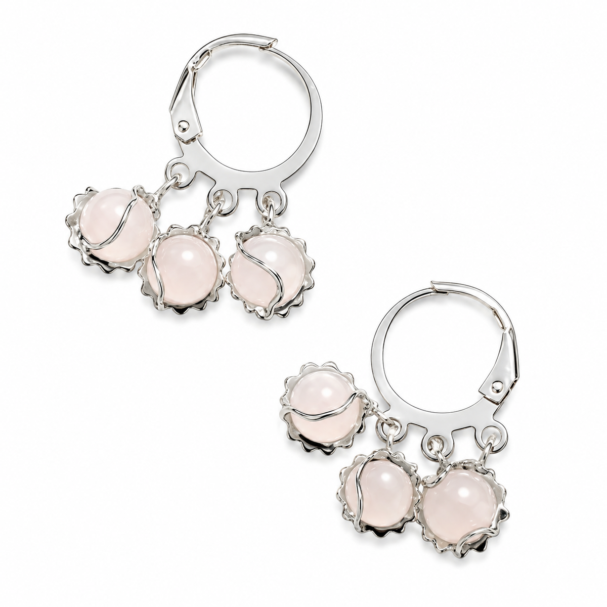 Silver Plated Pink Stone Floral Hoop Earrings