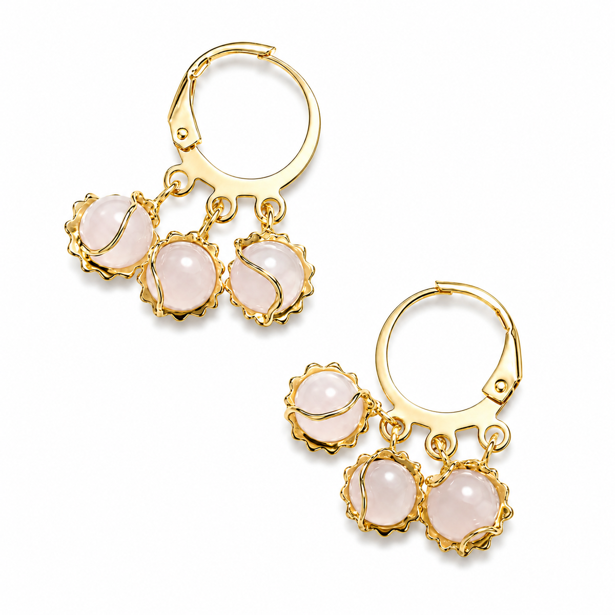 Gold Plated Pink Stone Floral Hoop Earrings