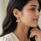 Silver Plated Pink Stone Floral Hoop Earrings