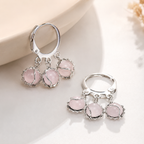 Silver Plated Pink Stone Floral Hoop Earrings