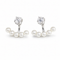 Silver Plated Crystal Pearl Ear Jacket Earrings