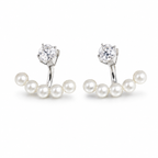 Silver Plated Crystal Pearl Ear Jacket Earrings