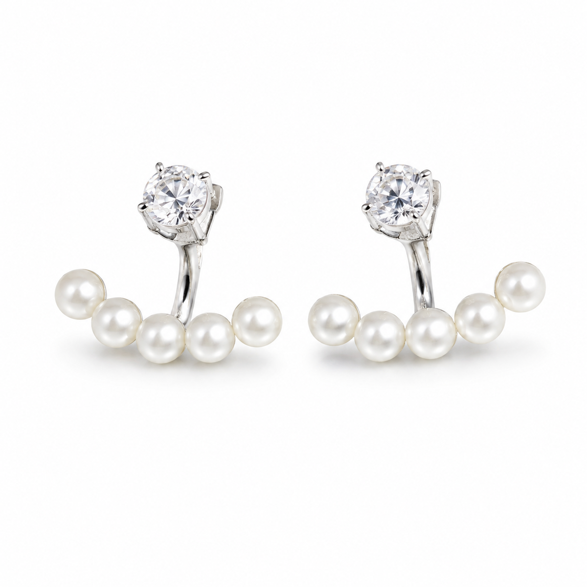 Silver Plated Crystal Pearl Ear Jacket Earrings