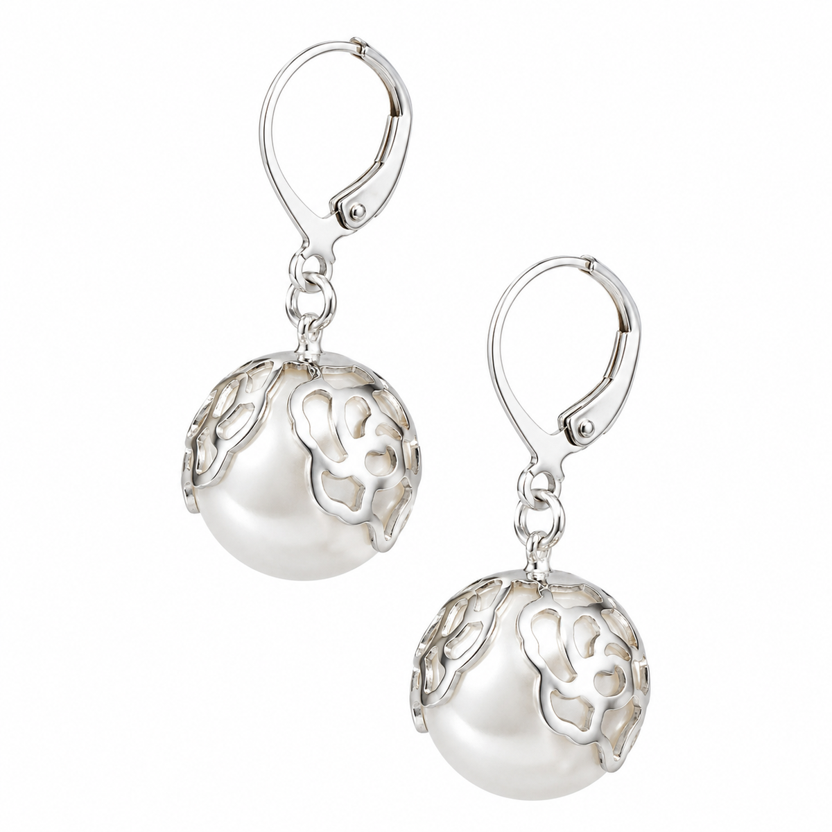 Silver Plated Pearl Floral Drop Earrings