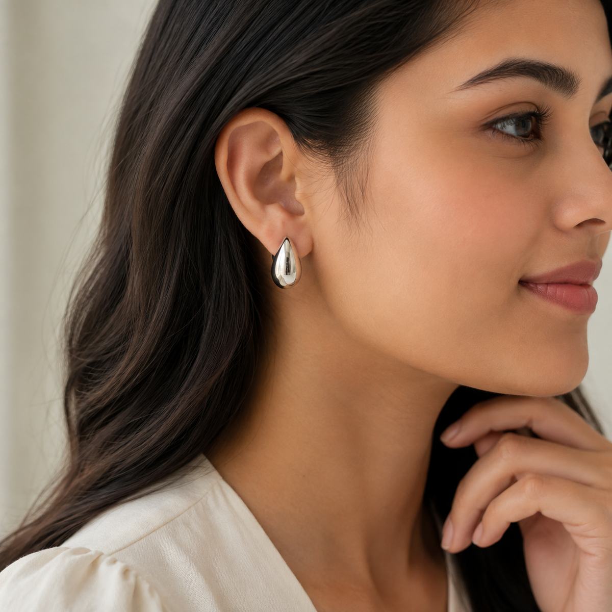 Silver Plated Teardrop Stud Earrings