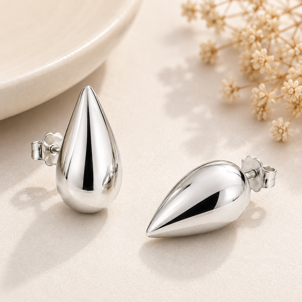 Silver Plated Teardrop Stud Earrings