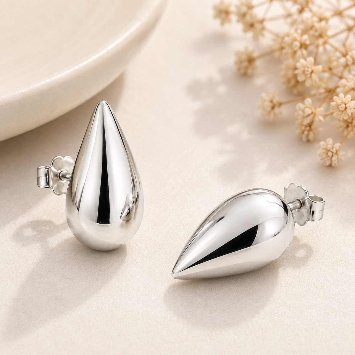 Silver Plated Teardrop Stud Earrings