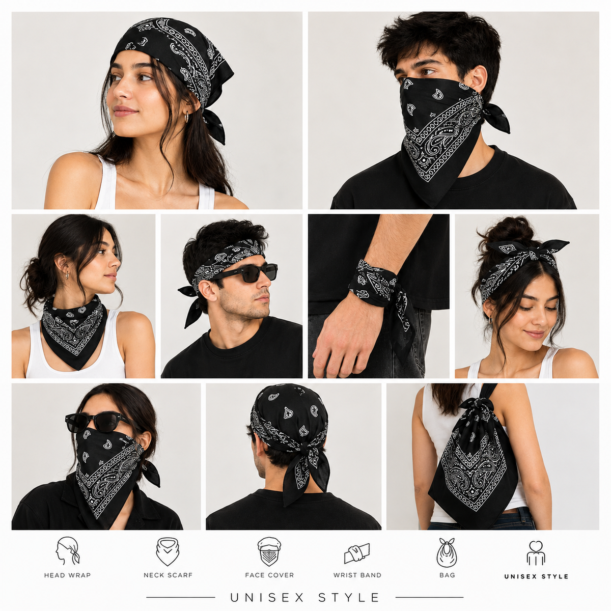 Black Printed Bandana Scarf