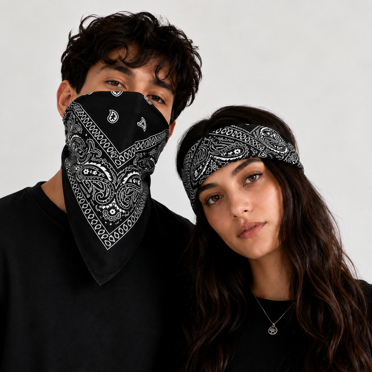 Black Printed Bandana Scarf