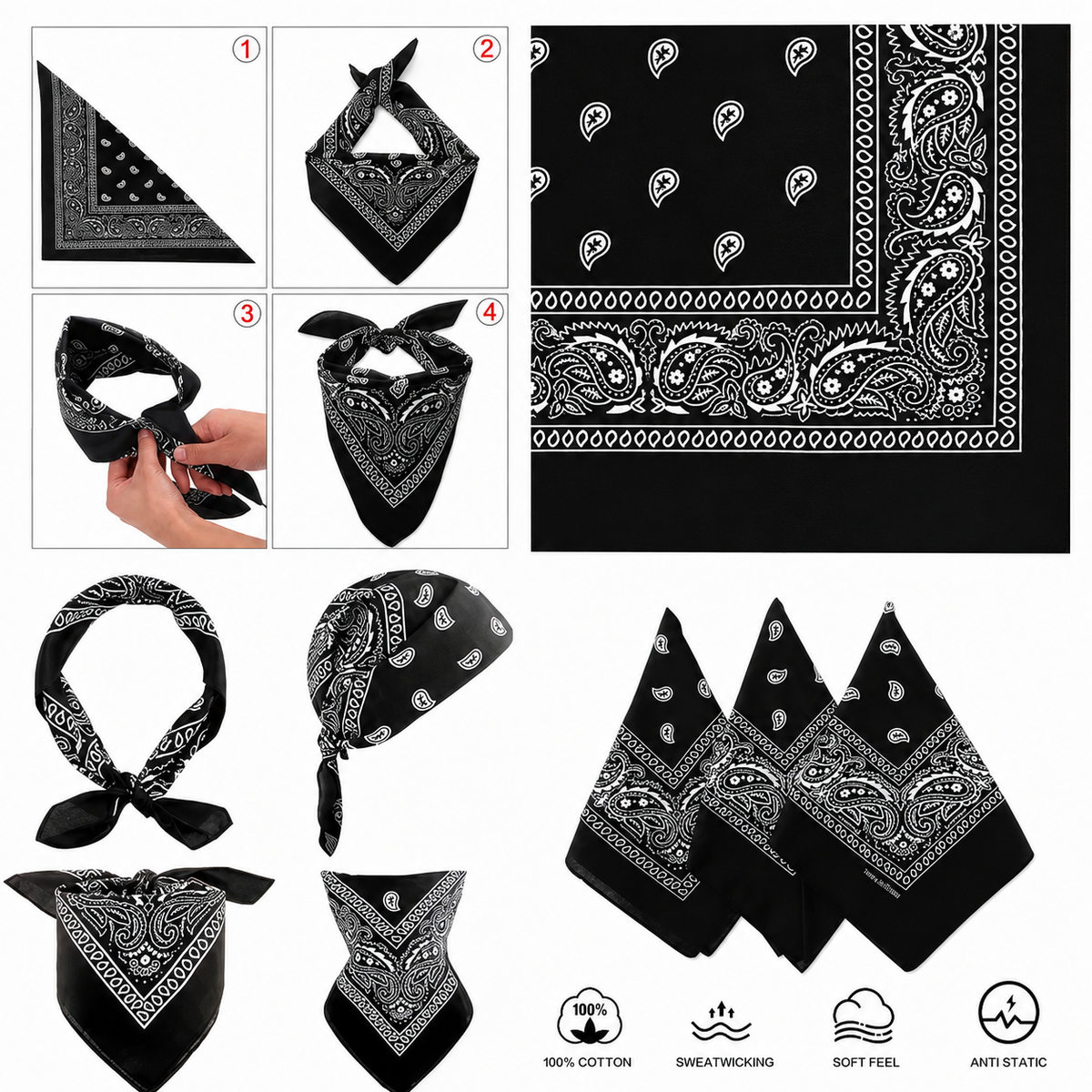 Black Printed Bandana Scarf