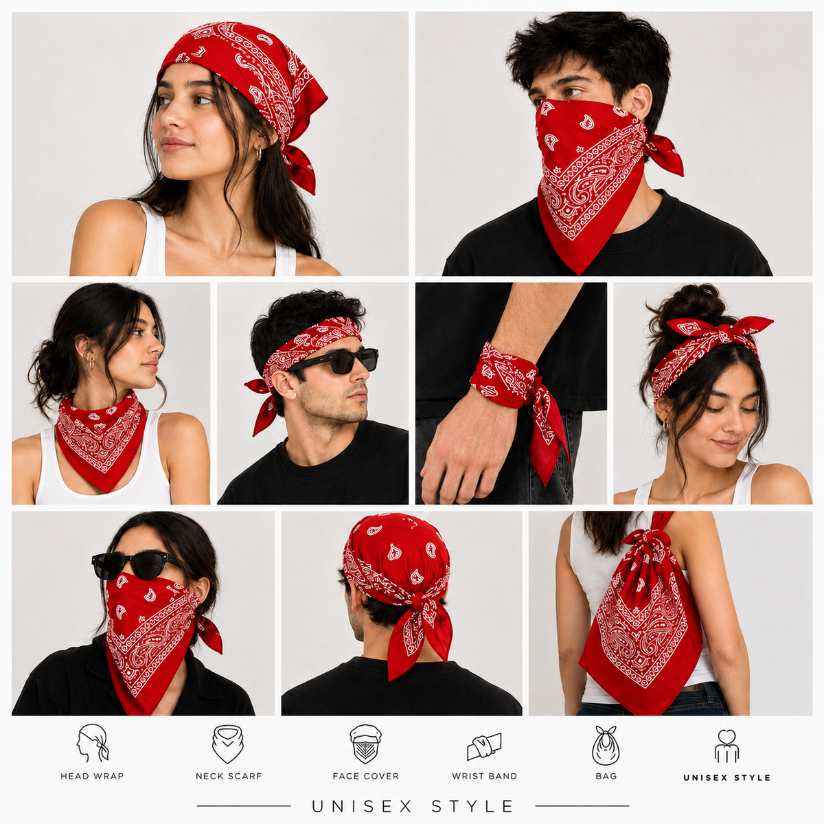 Red Printed Bandana Scarf