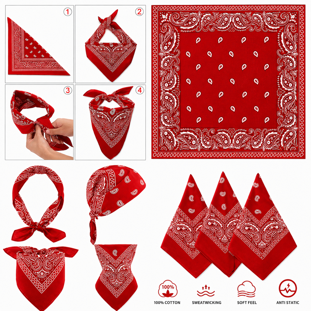 Red Printed Bandana Scarf