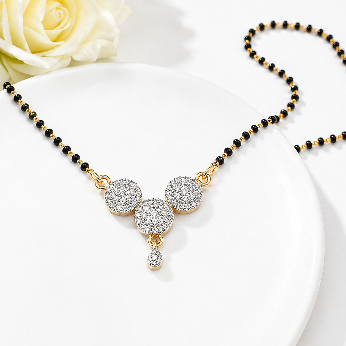 Gold Plated Black Beaded Mangalsutra with Stone Pendant
