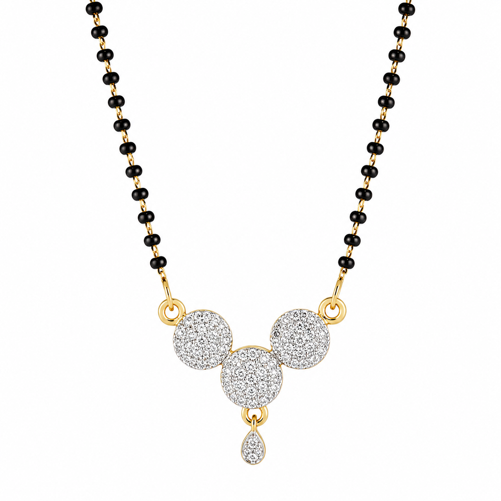 Gold Plated Black Beaded Mangalsutra with Stone Pendant