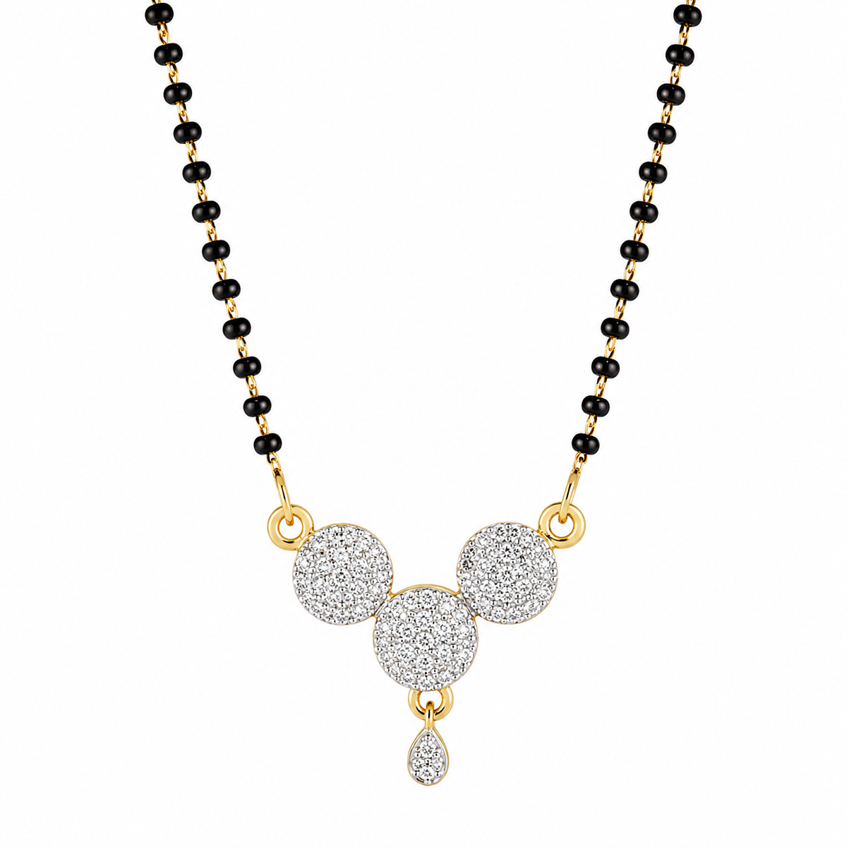 Gold Plated Black Beaded Mangalsutra with Stone Pendant