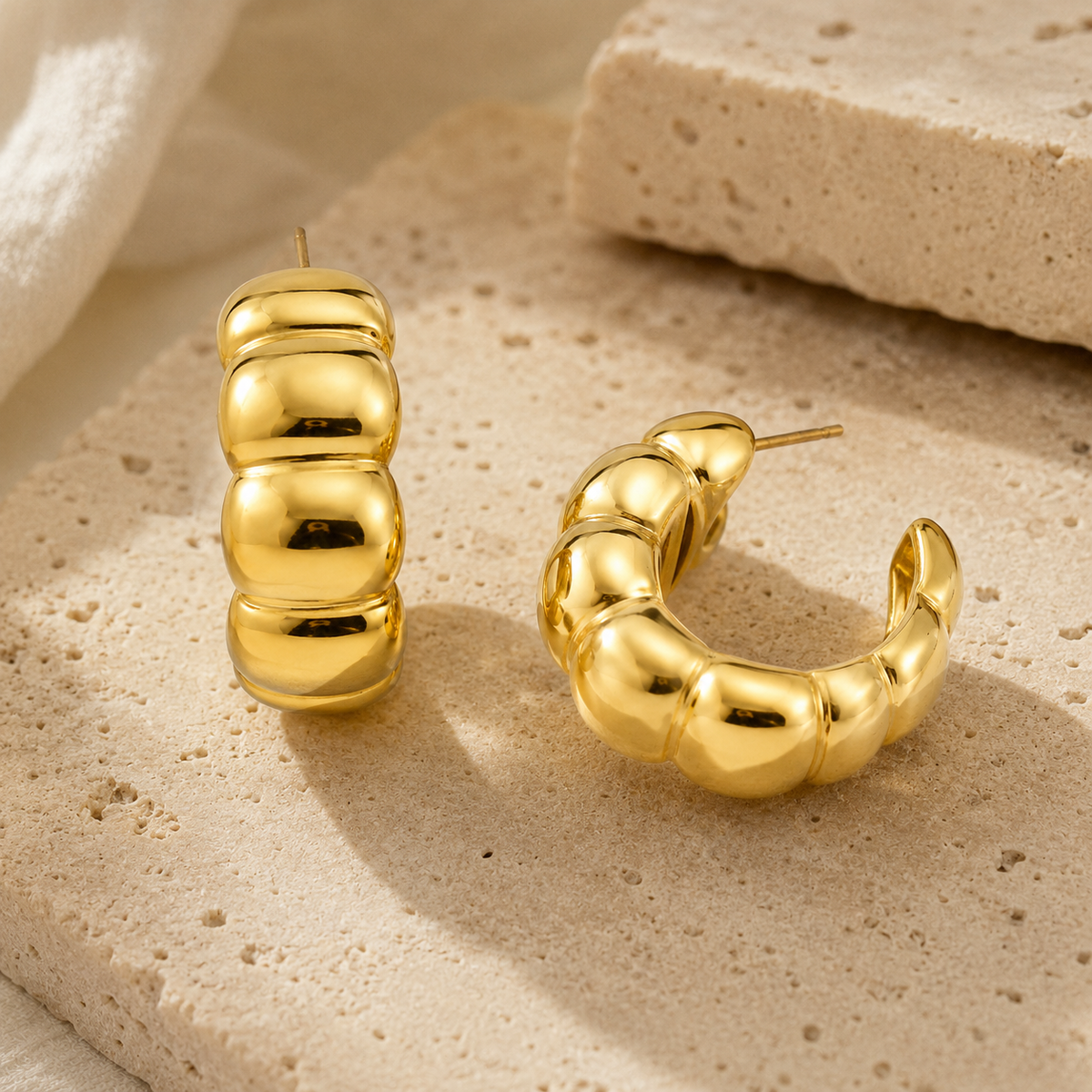 Gold Plated Chunky Bubble Hoop Earrings for Women