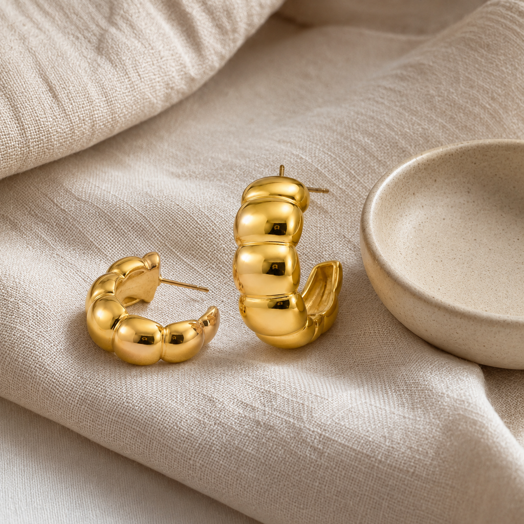 Gold Plated Chunky Bubble Hoop Earrings for Women