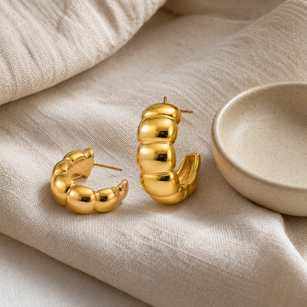 Gold Plated Chunky Bubble Hoop Earrings for Women