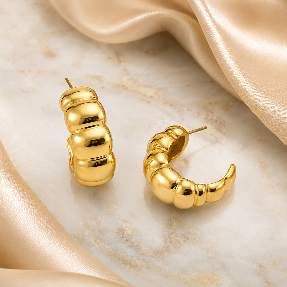 Gold Plated Chunky Bubble Hoop Earrings for Women