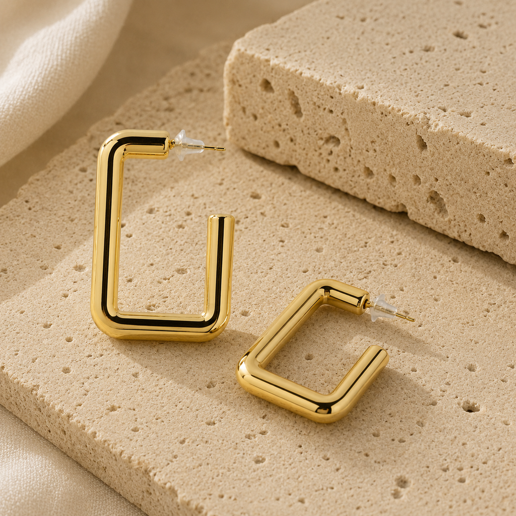 Gold Plated Geometric Square Hoop Earrings for Women