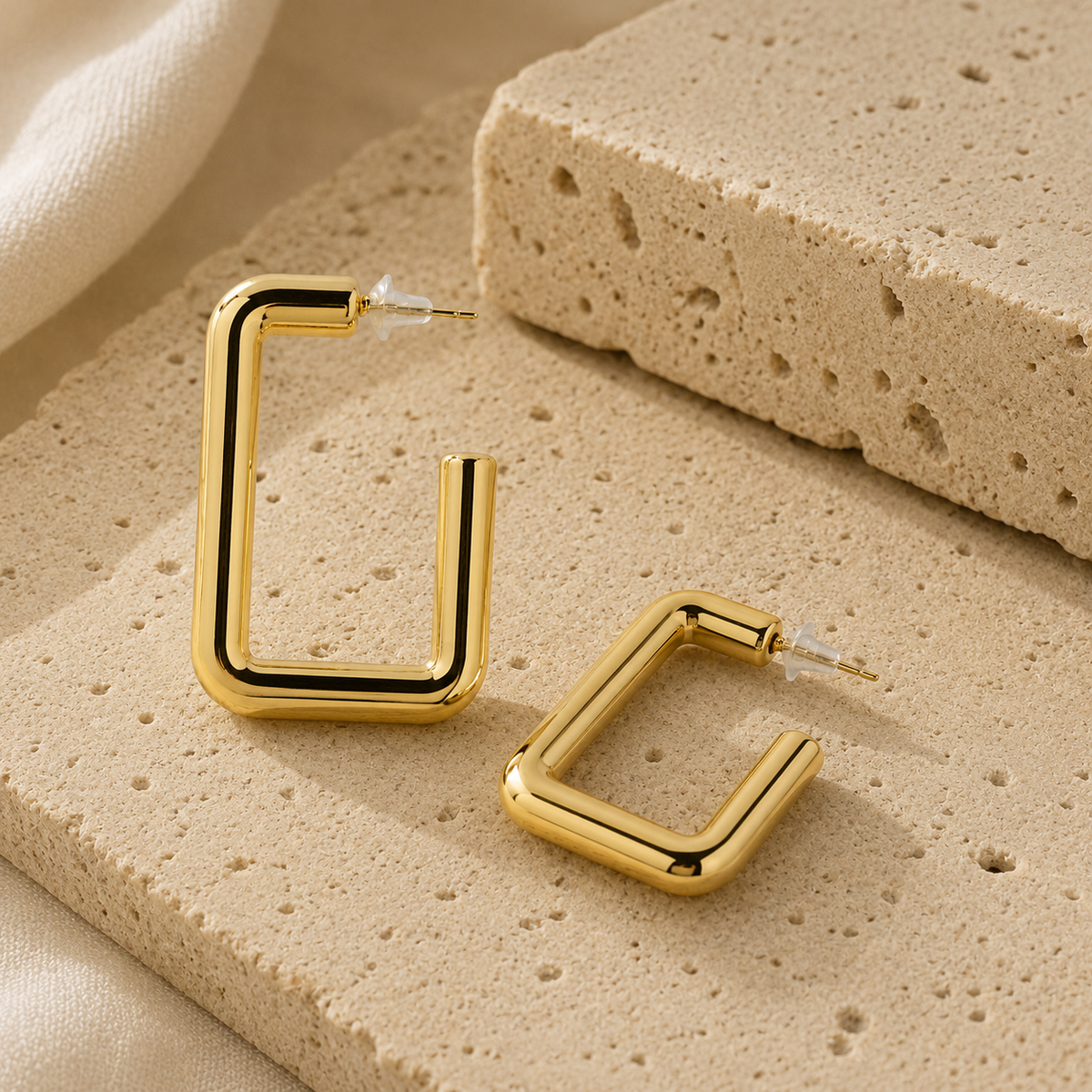 Gold Plated Geometric Square Hoop Earrings for Women