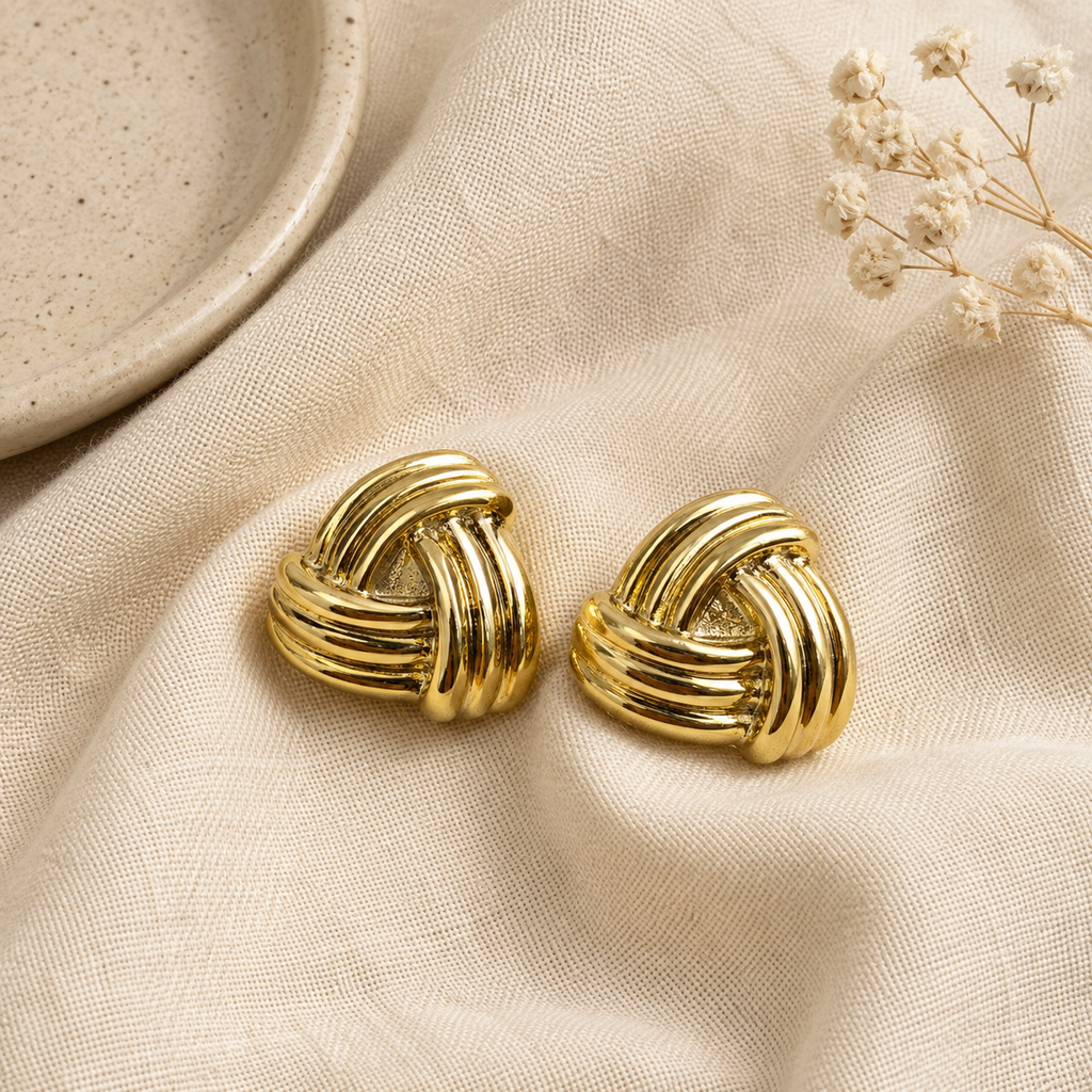Gold Plated Textured Knot Stud Earrings for Women | Statement Fashion Earrings