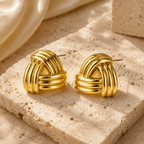 Gold Plated Textured Knot Stud Earrings for Women | Statement Fashion Earrings