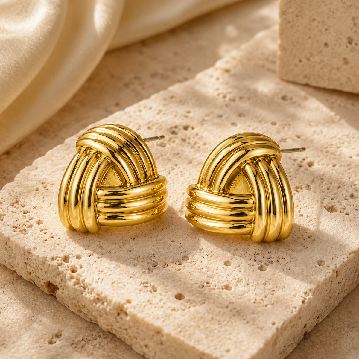Gold Plated Textured Knot Stud Earrings for Women | Statement Fashion Earrings
