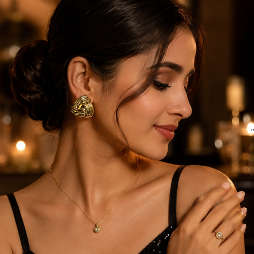 Gold Plated Textured Knot Stud Earrings for Women | Statement Fashion Earrings