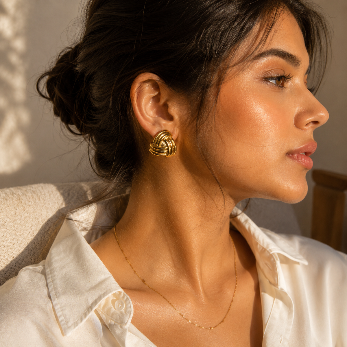 Gold Plated Textured Knot Stud Earrings for Women | Statement Fashion Earrings