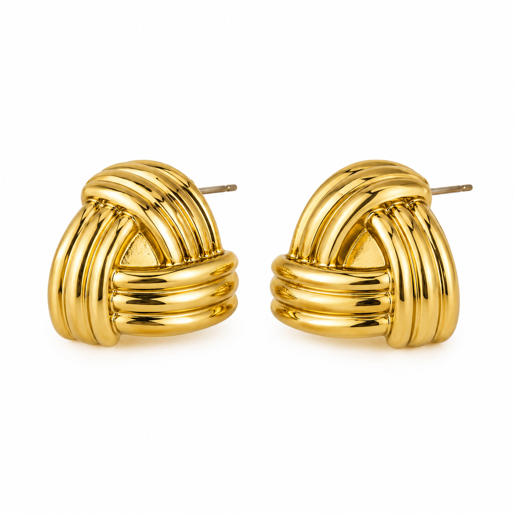 Gold Plated Textured Knot Stud Earrings for Women | Statement Fashion Earrings