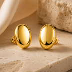 Gold Plated Oval Dome Stud Earrings for Women | Minimal Statement Earrings