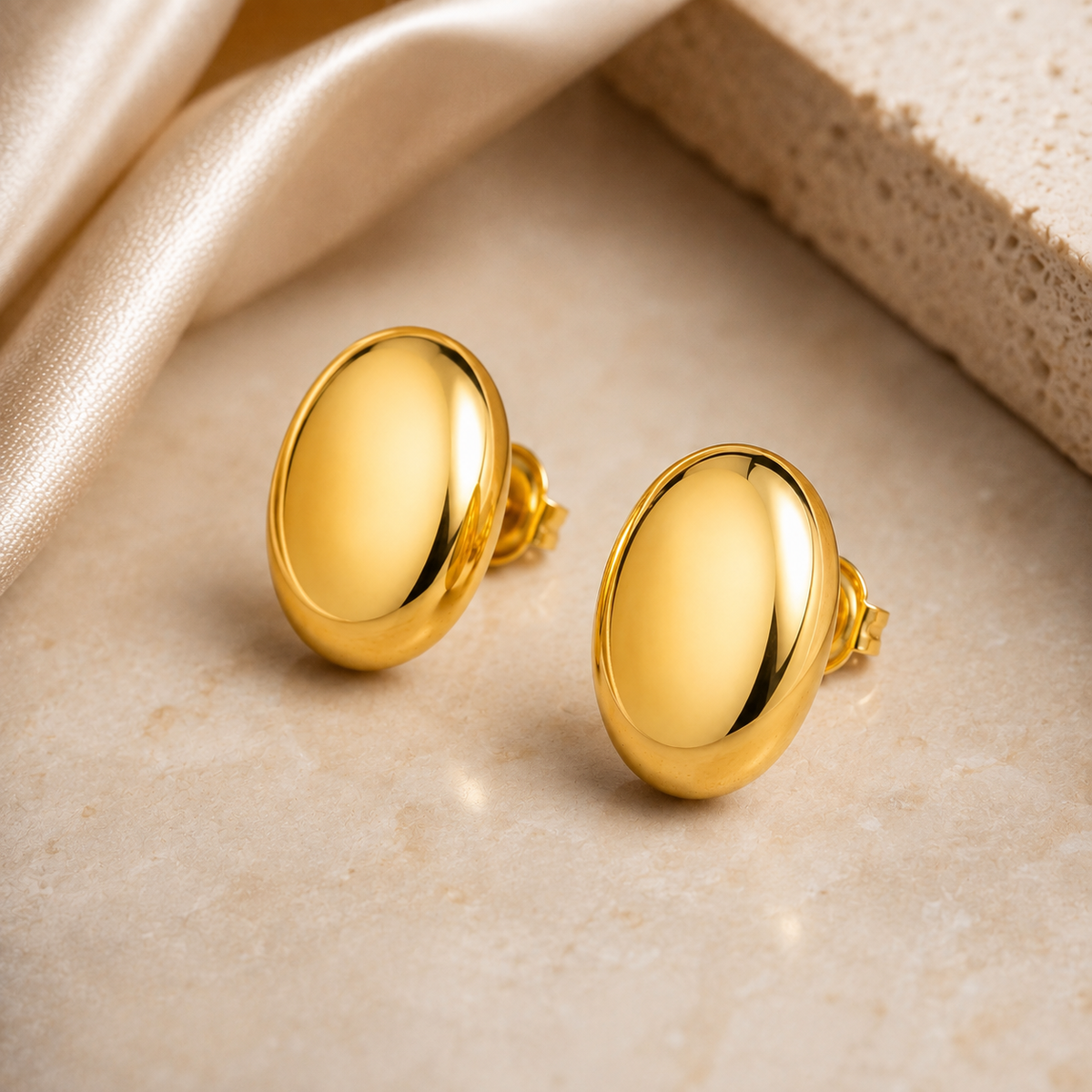 Gold Plated Oval Dome Stud Earrings for Women | Minimal Statement Earrings