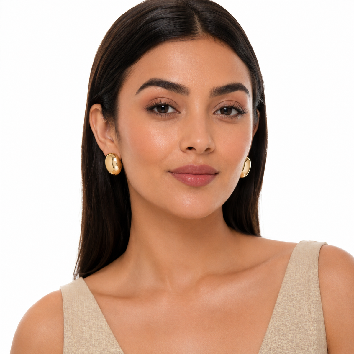 Gold Plated Oval Dome Stud Earrings for Women | Minimal Statement Earrings