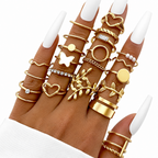 18K Gold Plated Stackable Ring Set for Women | Adjustable Knuckle, Midi & Boho Finger Rings | Pack of 24